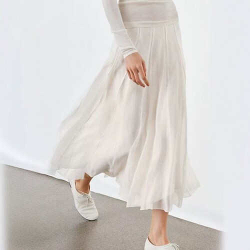 质感双层中腰垂坠感拼接半身裙