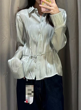 ZA外贸出口女亮光金属感效果配细绳腰带休闲宽松衬衫4387801 537