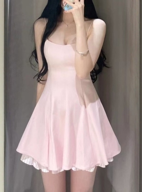 ZA外贸出口新款女千金风胭脂浅粉纯欲条纹拼接吊带连衣裙3153815