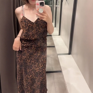 ZA外码 高级感拉丁美洲豹纹印花迷笛吊带连衣裙8790139 出口女装
