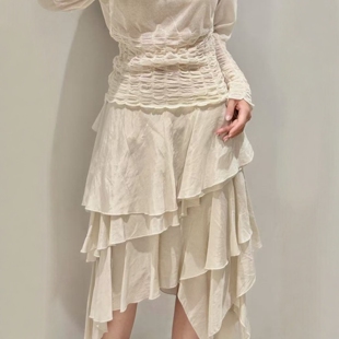 2537209 ZA外贸出口女装 714 饰流畅半身裙 叠层装 新款 不对称流苏款