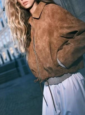 ZA外贸出口秋冬新品小翻领行政风全面磨毛绒布夹克外套女1309046