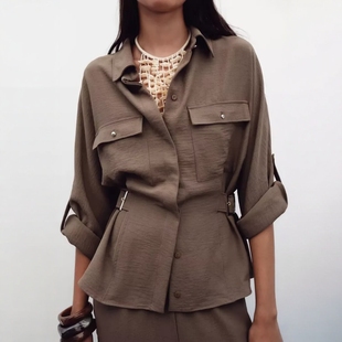 衬衫 ZA外贸出口女装 款 复古侧面搭扣游猎装 8130568 美式