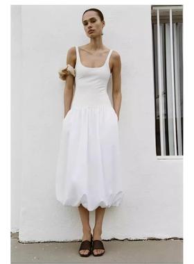 ZA外贸出口新款白色罗纹棉蓬蓬蛋糕拼接背心迷笛连衣裙4661327