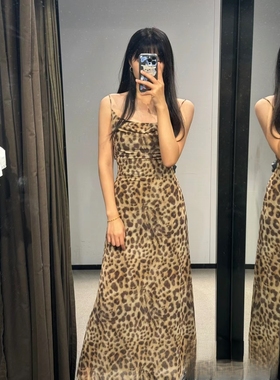 ZA外贸出口女装轻熟风无袖豹纹印花绢网细吊带连衣裙 5039474 051