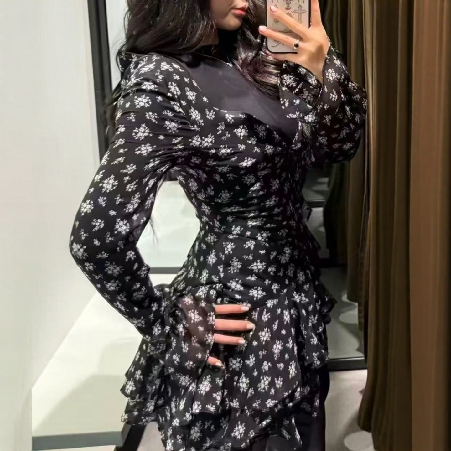 ZA外贸出口女装双层复古喇叭袖印花叠层装饰连衣裙2180239 084,女装/女士精品,连衣裙,淘宝优惠券,粉丝福利购,淘宝优惠卷