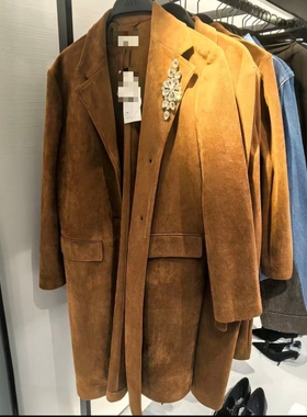 ZA外贸出口水钻美拉德穿搭反绒皮效果按扣外套式大衣外套 4344620