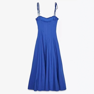 ZA外贸出口女装 429 克莱因蓝高级感蝴蝶结府绸迷笛连衣裙3152317
