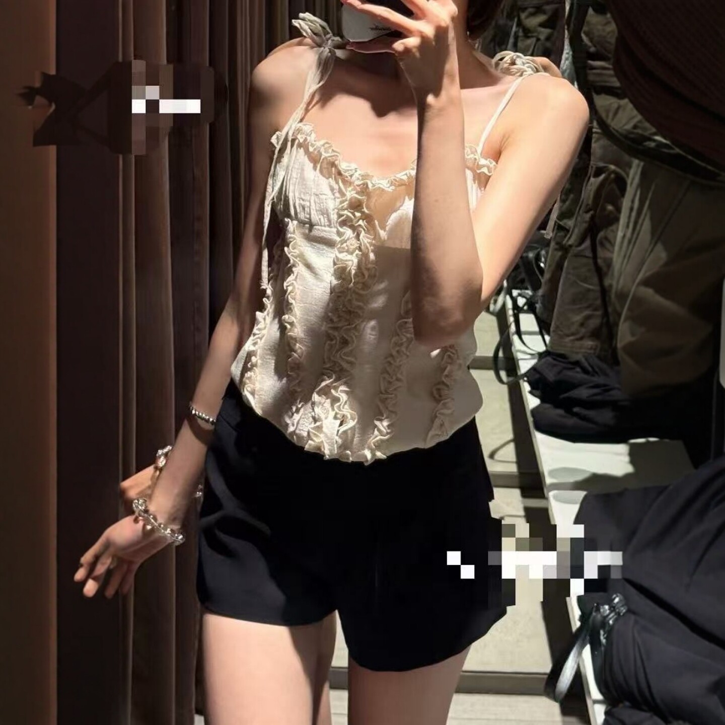 ZA外贸出口女装花边褶皱装饰吊带款带叠层紧身胸衣式上衣 4661064