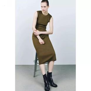 饰牛油果色斜纹迷笛连衣裙3644164 通勤搭扣装 ZA外贸出口新款 女装