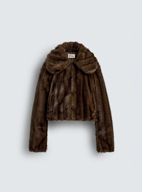 ZA外贸出口8338505大翻领软质休闲人造皮草效果夹克外套女4341938