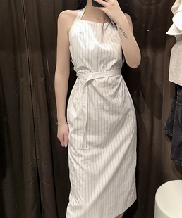 ZA外贸出口新品 043 女甜辣露背挂脖领风衣面料迷笛连衣裙2743005