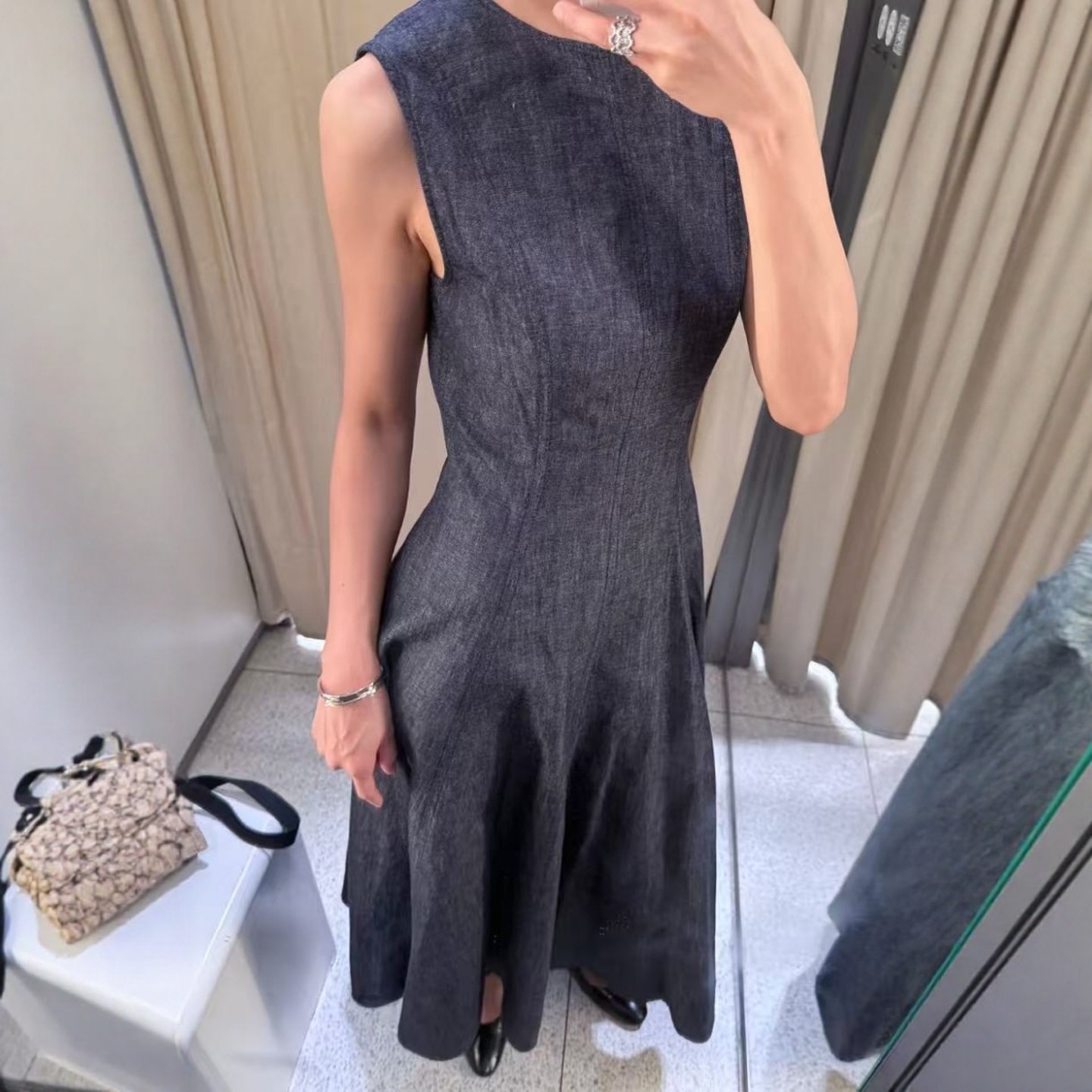 ZA外贸出口女装软质舒适背心式宽摆牛仔迷笛连衣裙7563243