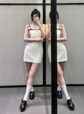 ZA外贸出口 新款白色蕾丝边法式收腰瑞丽吊带裙短连衣裙2311707