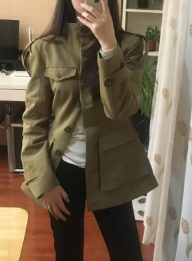 ZA外贸出口浅卡其美式工装伐木风微收腰绊带饰口袋外套4341718