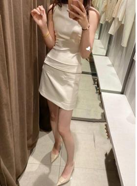ZA外贸出口女装无袖通勤风褶皱背心连衣裙收腰腰带饰长裙2709777