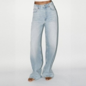 ZA外贸出口女装 3607027 腿牛仔裤 基础款 淡蓝色高腰超宽裤