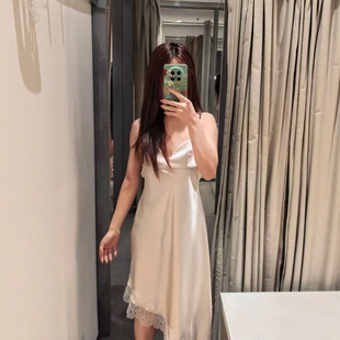 ZA外贸出口女装 亮光质感蕾丝垂顺丝缎质感连衣裙4772241 睡衣风格