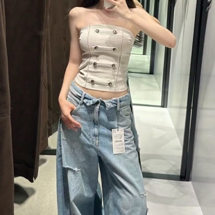 ZA外贸出口女新品0264038法式拿破仑风双襟绳结扣抹胸上衣1131337