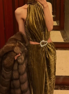 ZA外贸出口女装晚宴礼服式珠宝镶饰性感开口设计连衣裙1223632