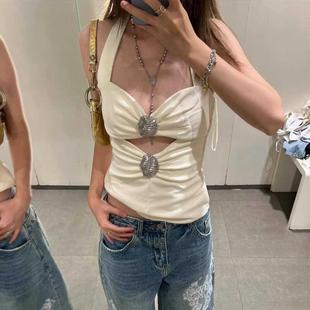 贝壳装 女装 饰开口设计挂脖领上衣吊带4764010 新款 ZA外贸出口秋季