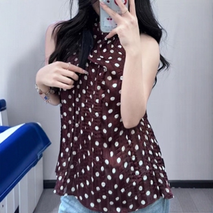 7969042 ZA外贸出口女装 068 波点衬衫 斜肩背心式 新款 褶皱设计修身