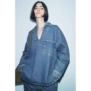 领牛仔衬衫 ZA外贸出口秋冬新款 饰POLO衫 通勤单口袋装 8307248 女款