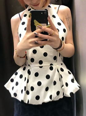 ZA外贸出口女甜酷辣妹风挂脖领露背波点气球版型上衣 1165071 070