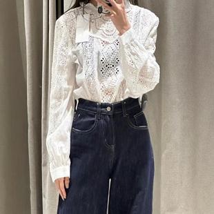 衬衣衬衫 ZA外贸出口新款 花边领重工镂空刺绣长袖 法式 6895052 女装