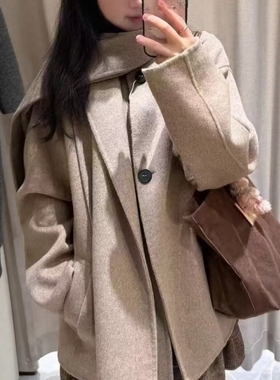 ZA外贸出口女装新多色选高级感羊毛混纺围巾短款大衣外套6318275