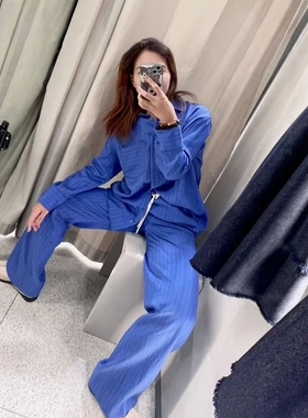 ZA外贸出口 7563252休闲舒适软质夏威夷蓝宽松条纹衬衫7563253