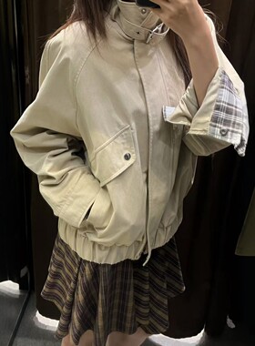 风衣面料立领宽松飞行员夹克外套