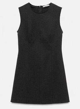 ZA外贸出口新品赫本风基础简约百搭圆领无袖短连衣裙女4813302