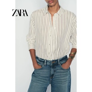 衬衫 简约休闲宽松府绸质感条纹长袖 女8926551 新品 ZA外贸出口秋季