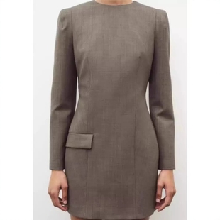 ZA外贸出口新品 行政商务风单口袋饰羊毛混纺垫肩连衣裙女2323261