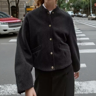 饰弹力下摆飞行员夹克外套8741221 排扣装 711 女装 ZA外贸出口新品