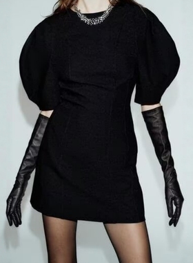 ZA外贸出口女装新款法式纯色休闲泡泡袖短款连衣裙9782536