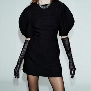 短款 ZA外贸出口女装 纯色休闲泡泡袖 法式 连衣裙9782536 新款