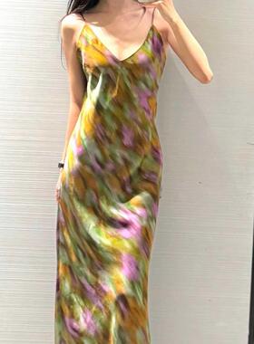 ZA外贸出口夏季度假风印花内衣式吊带连衣裙长裙女8148036 330