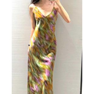 330 吊带连衣裙长裙女8148036 ZA外贸出口夏季 度假风印花内衣式