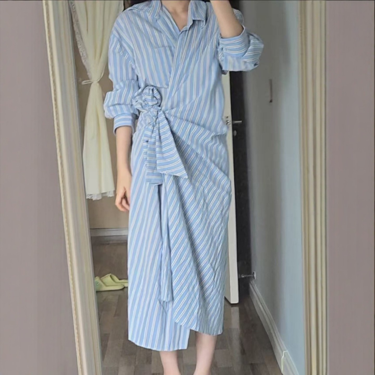 ZA外贸出口女装新品休闲显瘦绑带长衫式条纹双襟连衣裙 3829158,女装/女士精品,连衣裙,淘宝优惠券,粉丝福利购,淘宝优惠卷