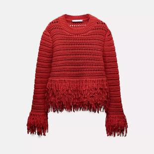 针织衫 出众红色毛衣流苏镂空短款 1822102 女装 ZA外贸出口秋冬新款
