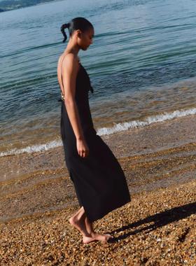 ZA外贸出口新品夏季黑色串珠镶嵌结饰迷笛吊带连衣裙3564065 800