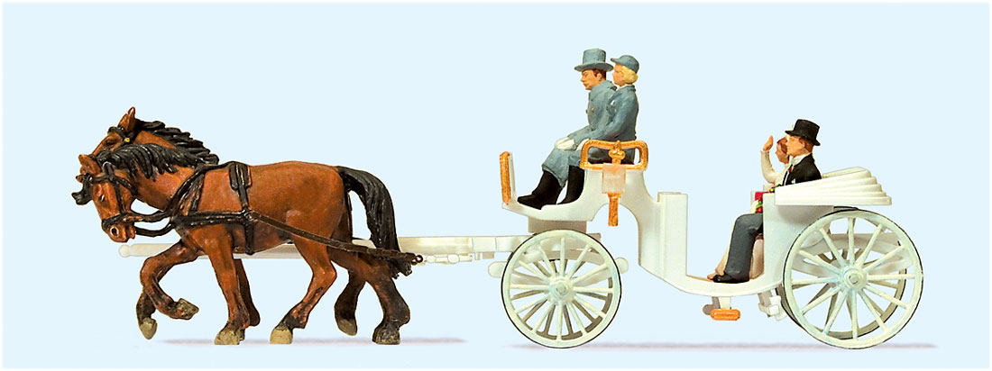 preiser微缩微距场景模型1:87HO微观小人道具 30496 古典婚礼马车