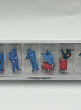 preiser 1:87比例微缩场景人偶模型微距摄影 10729 蓝生化服救援