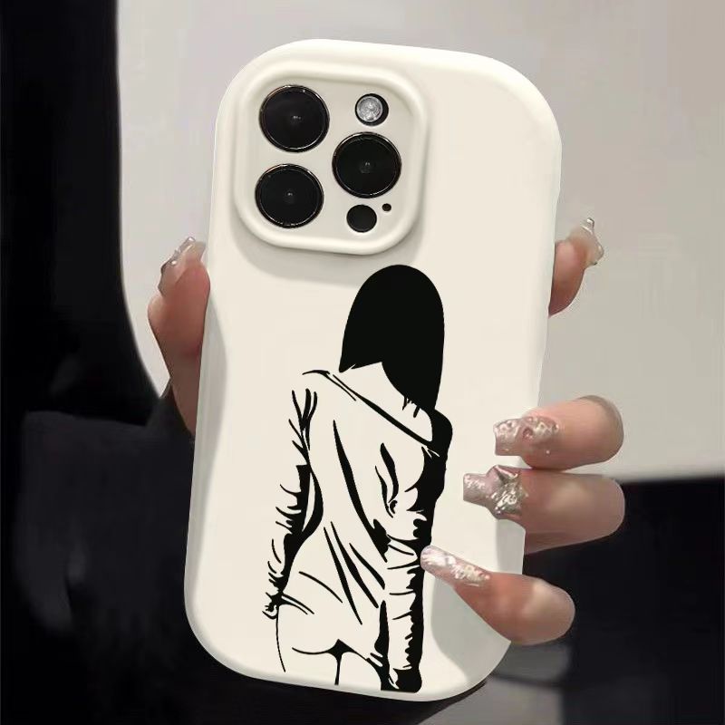 背影女孩iPhone手机壳白色时尚个性保护套适用全包防摔适用iP17/16e/15promax/苹果14plus女13/12/11pm/xr/xs