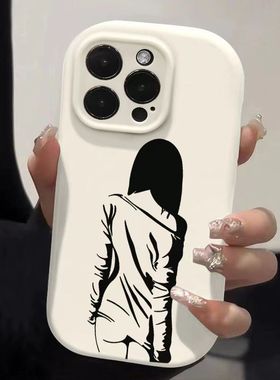 背影女孩iPhone手机壳白色时尚个性保护套适用全包防摔适用iP17/16e/15promax/苹果14plus女13/12/11pm/xr/xs