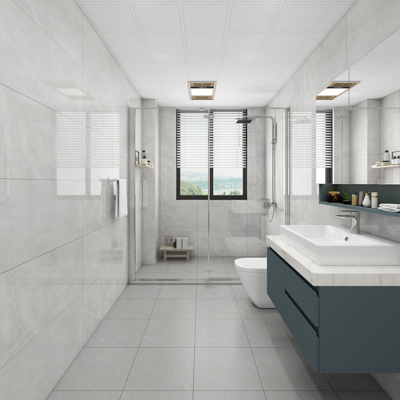 现代卫生间瓷砖400x800亮光通体大理石中板厨房阳台全瓷灰色 墙砖