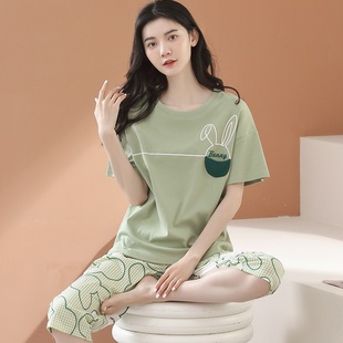 全棉薄款 俞兆林睡衣女夏季 七分褲 甜美套頭休閑家居服套裝 純棉短袖