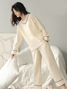 睡衣女士春秋款冬季纯棉长袖2025年新款纯色简约家居服套装